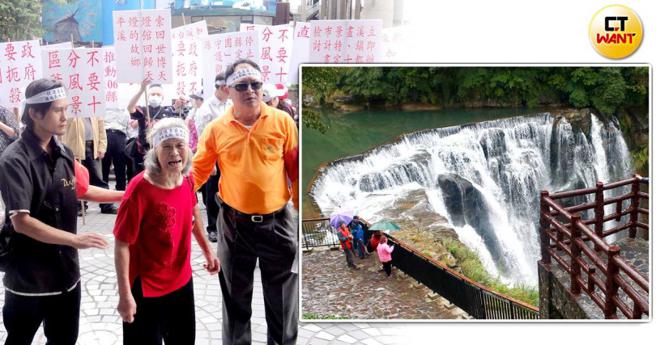 林天财过去也是十分大瀑布育乐公司的负责人，而后将公司交给大儿子林克彦打理。2010年，新北市府徵收土地要让十分瀑布的景观回归国有免费开放参观，却引来业者举白布条抗议。（图／报系资料库）