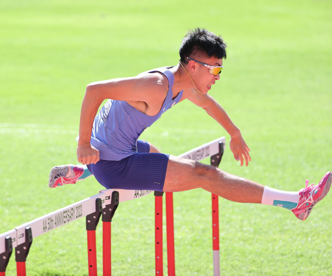 女子100公尺跨欄張博雅分組第四，跑進晚上決賽。(中華田協提供／黃邱倫曼谷傳真)