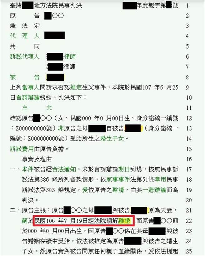 法院判决证实L与W在2017年7月才离婚。（L先生提供）