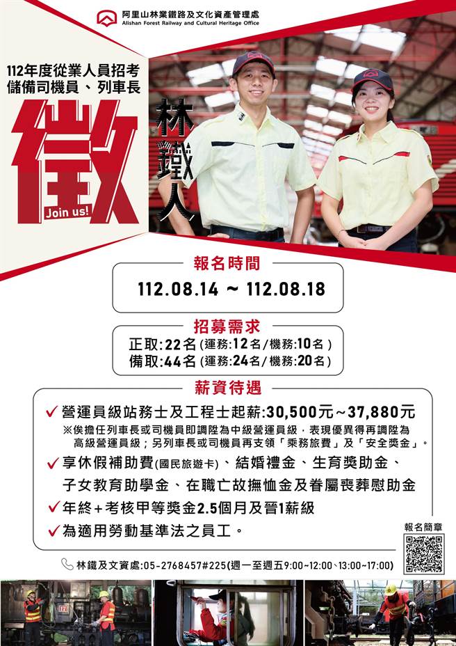阿里山林鐵從業人員招募海報。（阿里山林鐵及文資管理處提供／廖素慧嘉市傳真）