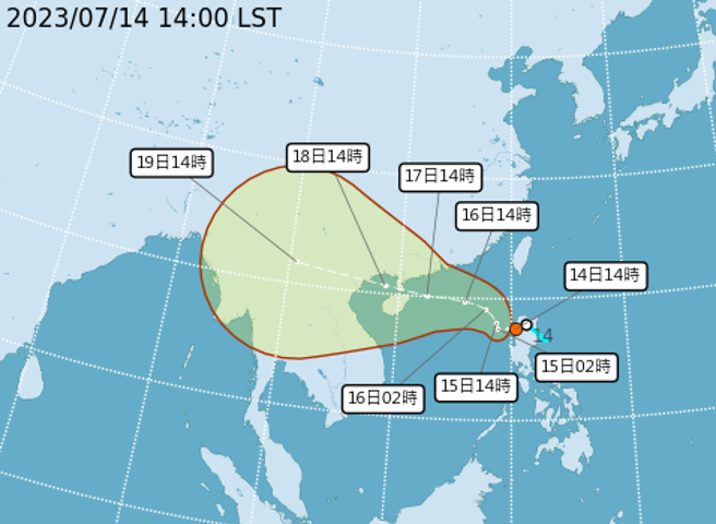 準颱風泰利朝西移動，雖對台沒有直接影響，但外圍環流會帶來豐沛水氣。（圖／氣象局提供）
