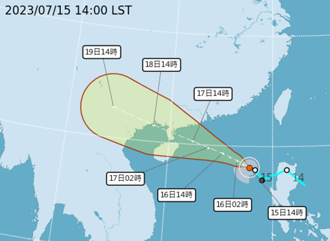 「泰利」将朝西移动，有机会增强到近乎中颱等级，不过对台没有直接影响。（图／气象局）