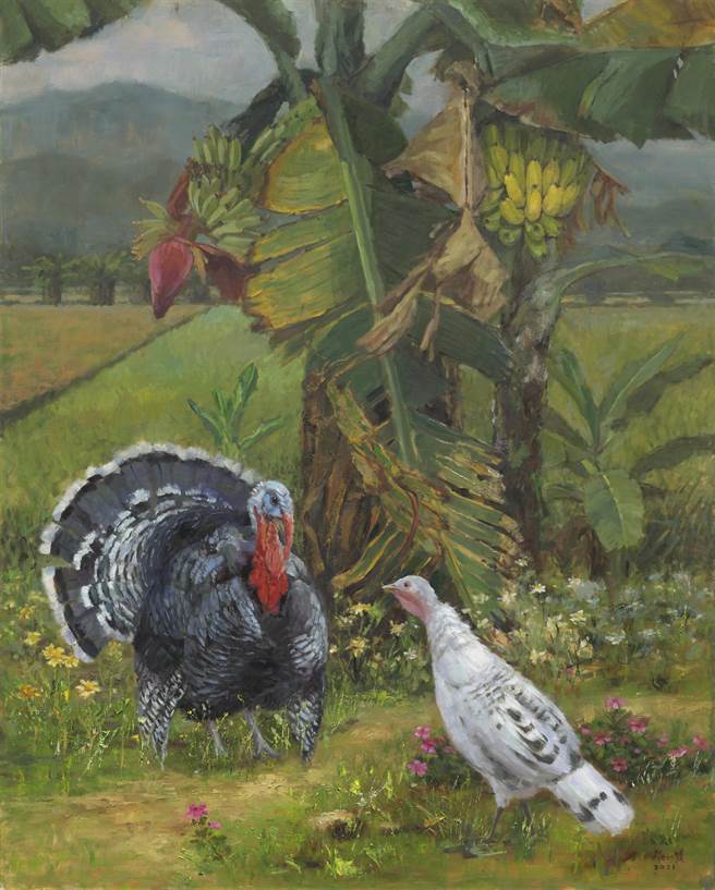 《两情香悦》／油画（黄美贤提供）