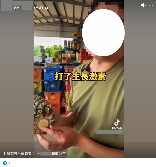 網傳鳳梨果心大是打了生長激素，台灣事實查核中心表示是錯誤的。(翻攝自台灣事實查核中心網站)