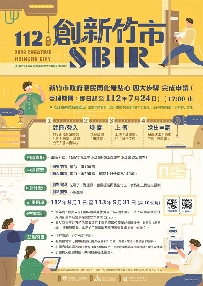 新竹市政府大力推動「地方產業創新研發推動計畫」（地方型SBIR），每件最高補助100萬，受理申請至24日下午5時截止。（新竹市政府提供／陳育賢新竹傳真）