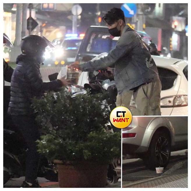 龙语申在「好朋友何依霈」住处外等外送时，曾顺手将疑似一个餐盒丢弃在马路边。（图／本刊摄影组）
