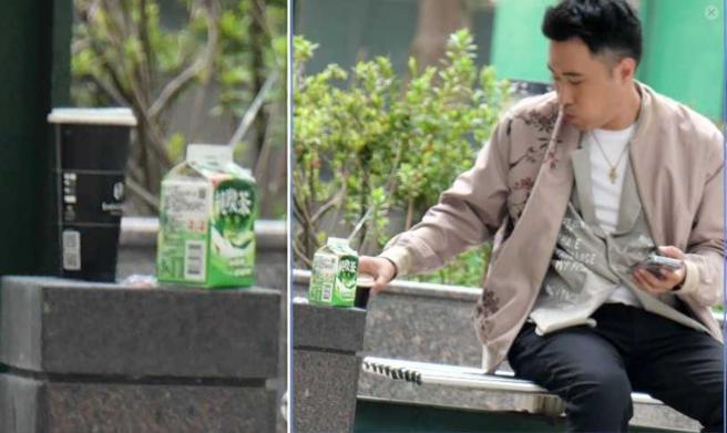 新婚不久的余祥铨曾被本刊直击在台北市内湖某电视台附近的凉亭，将喝完的咖啡杯丢在凉亭旁。（图／本刊摄影组）