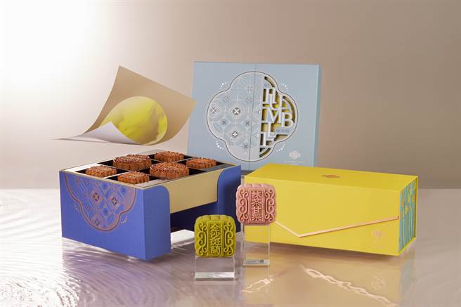 寒舍集團人氣禮盒寒舍盛典，推出全新口味金沙斑蘭、榛果花生桃山月餅。（寒舍提供）