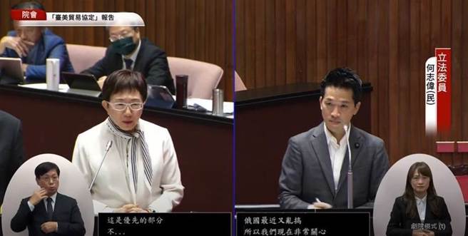 民进党立委何志伟19日质询台美21世纪贸易协定中提到贸易便捷化，对台湾经济有何影响？对降低物价是否有帮助？（摘自国会直播）