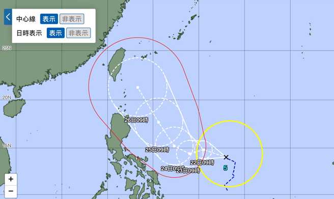 日本气象厅模式模拟，杜苏芮朝台湾直扑的机率提高了。（翻摄彭启明脸书）