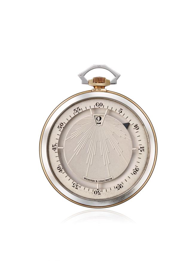 江詩丹頓1929年具備跳時顯示與神秘分鐘懷表，表盤上看不到指針。（Vacheron Constantin提供／陶福媛台北傳真）