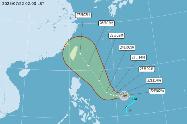 杜苏芮颱风可能直扑台湾，提醒民眾做好防颱准备。（中央气象局提供）