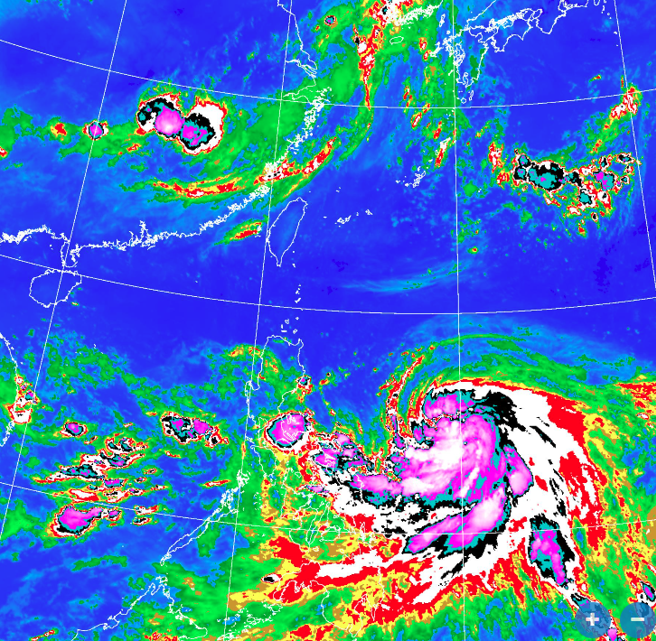 輕度颱風杜蘇芮在菲律賓東方海面，預計周一轉西北方向加速。(翻攝自氣象局)