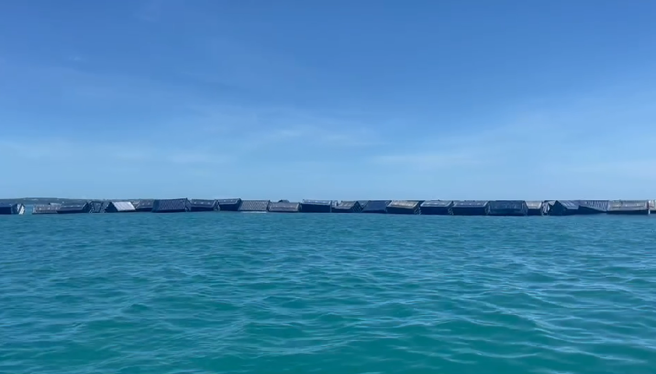 500只漂流貨櫃「海上長城」危機，海巡警艇在旁監控。(海巡署提供)