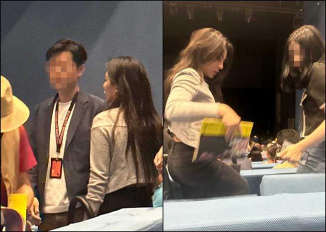 中场休息，艾怡良在场内跟朋友閒聊，气氛相当自在。（图／读者提供）