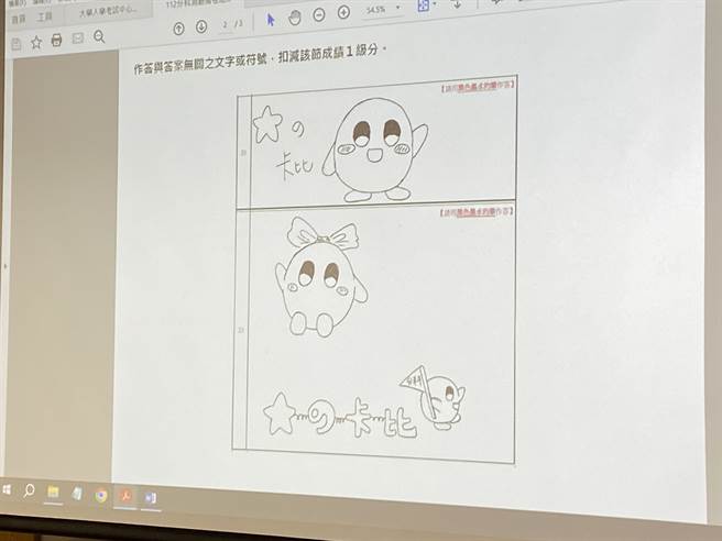 考生在分科测验答题卷画任天堂游戏中的角色卡比，被扣1级分。（林志成摄）