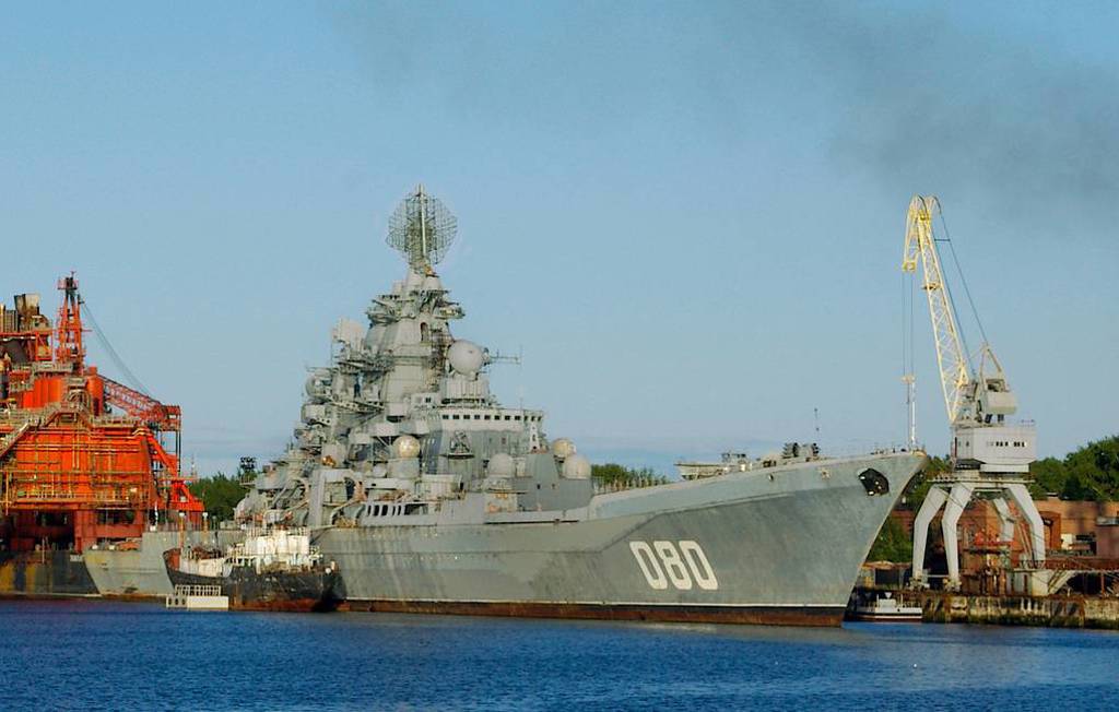 即將改裝完成的納希莫夫海軍上將號核動力巡洋艦，將成為俄羅斯海軍北方艦隊的新旗艦。（圖／TASS）