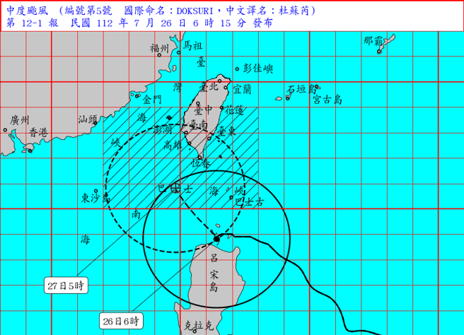 杜苏芮走向出现新变化！豪雨开炸8县市 陆警扩及台南。(图/气象局)