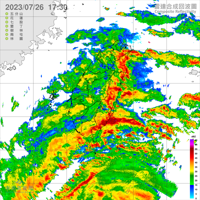 受杜蘇芮颱風及其外圍環流影響，易有短延時強降雨。(翻攝自氣象局)