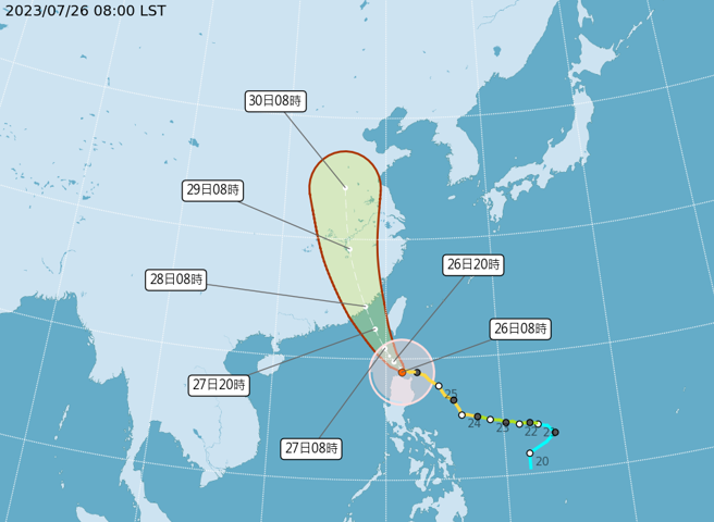 杜苏芮逐渐逼近，今明两天影响最明显。（中央气象局提供）