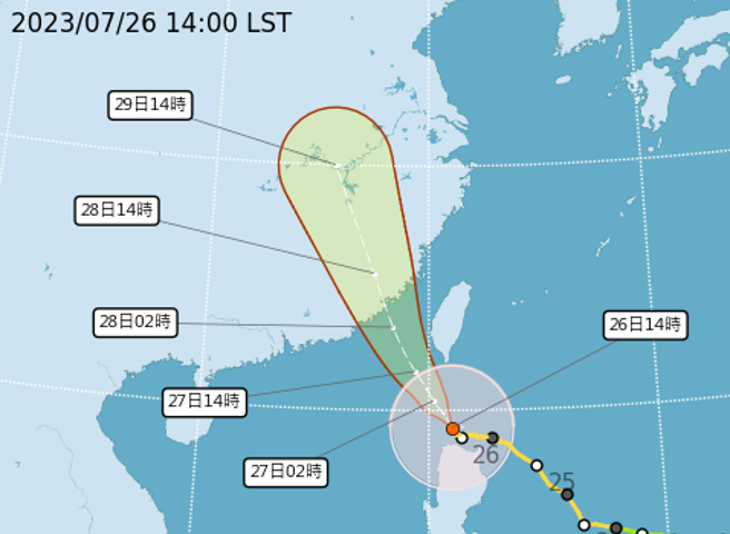 中颱杜苏芮暴风圈正逐渐接近恒春半岛，陆上警报范围再往北扩大，增列云林、嘉义及澎湖。（中央气象局提供）