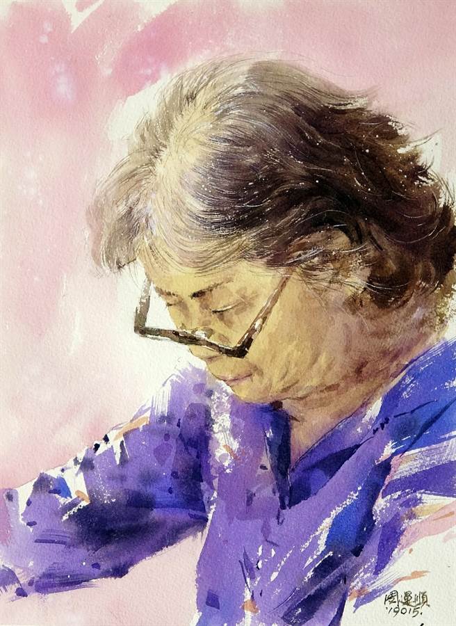 周运顺水彩绘画展作品「如织岁月我的母亲」。（桃园市文化局提供／陈梦茹桃园传真）