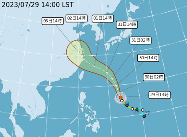 轻颱卡努31日可能升格中度颱风，将为中南部带来风雨。（图／气象局）