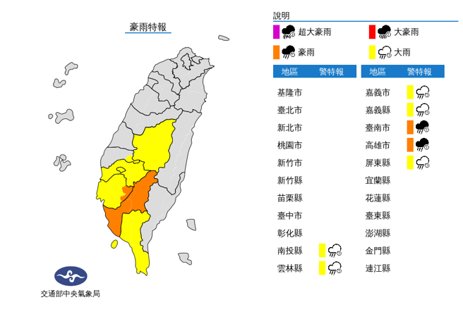 7縣市豪大雨特報。(翻攝自氣象局)