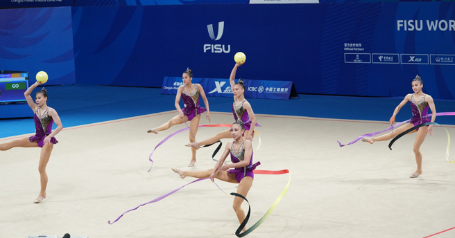 中华韵律体操在团体全能3带2球获得铜牌。（资料照／大专体总提供，陈筱琳台北传真）