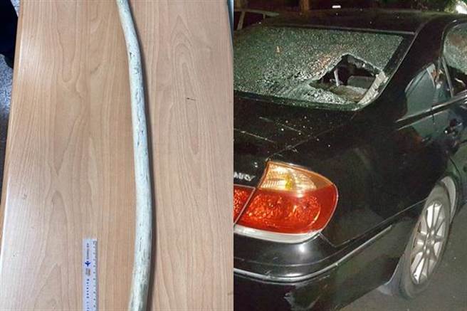 康男因与邻居发生纠纷，持木棒砸毁车。（翻摄照片／洪靖宜高雄传真）