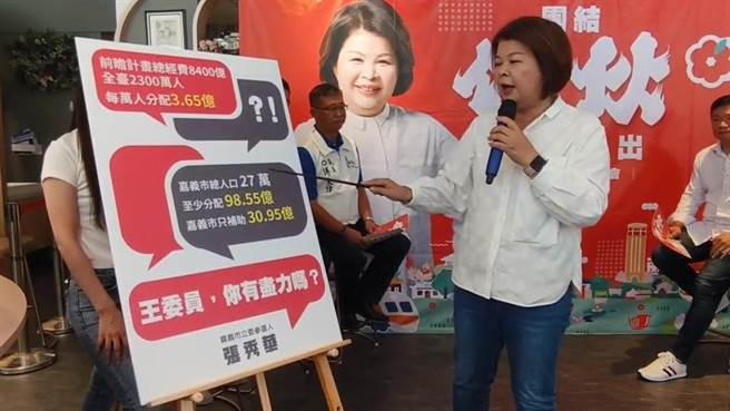 国民党嘉义市立委参选人张秀华今天开炮前瞻补助嘉义市最少。（廖素慧摄）