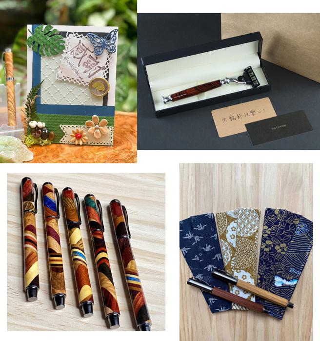 「大雄的木作世界」以植物种子搭配烫金制作感谢卡（左上）；88节并推出各式木作礼品优惠。（图片来源：高雄市青年局提供）