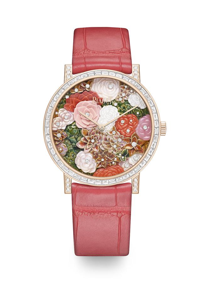 伯爵Altiplano至臻超薄系列玫瑰艺术工艺腕表，约925万元。（PIAGET提供）