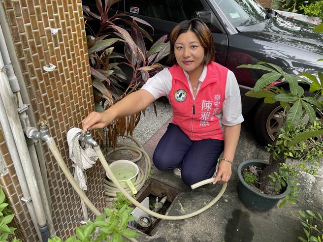 台中市議員陳雅惠表示，台中無自來水可用人口占比六都最高，要求市府加速改善。（張亦惠攝）