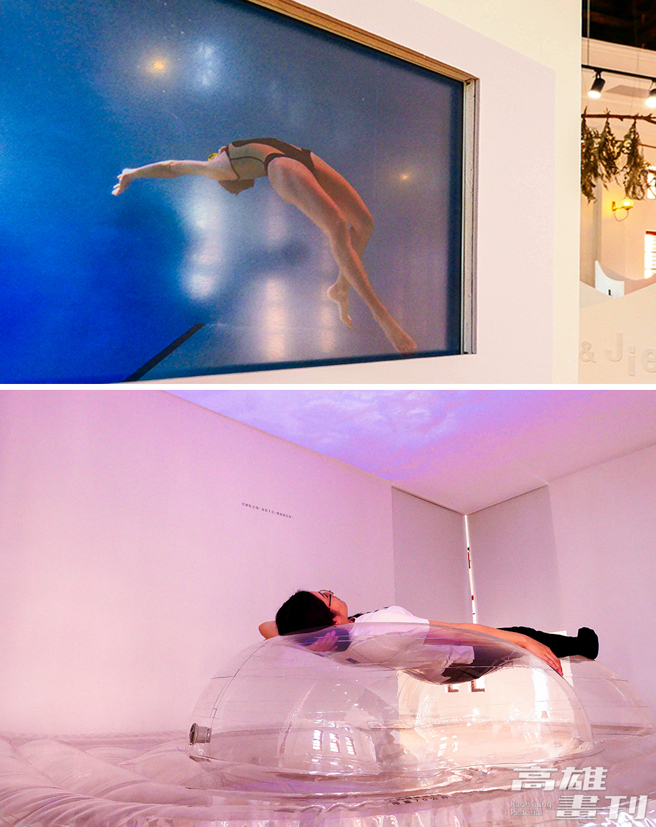 在高雄长大的自由潜水教练Vit，带来影像作品「同族」及体验型创作「潜眠」两样作品。(摄影/Naru)