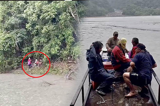 3男子開車行經投83線4公里處遇土石流，慘遭土石流擠壓滑落邊坡，受困2天後，5日下午從碧湖（萬大水庫）搭船脫困。(合成照片)