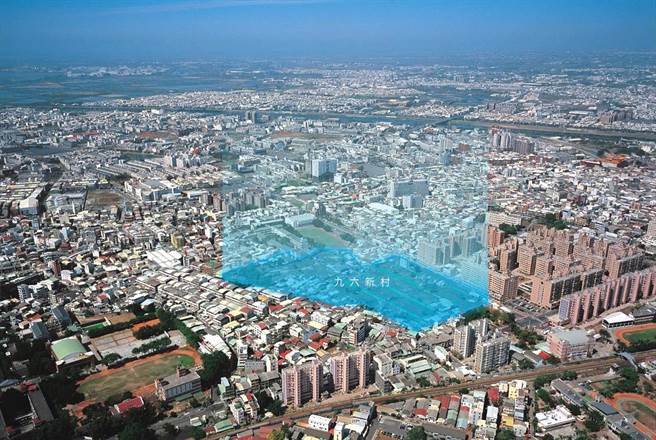 台南市北区九六新村都更案招商范围空拍图。（都发局提供／洪荣志台南传真）