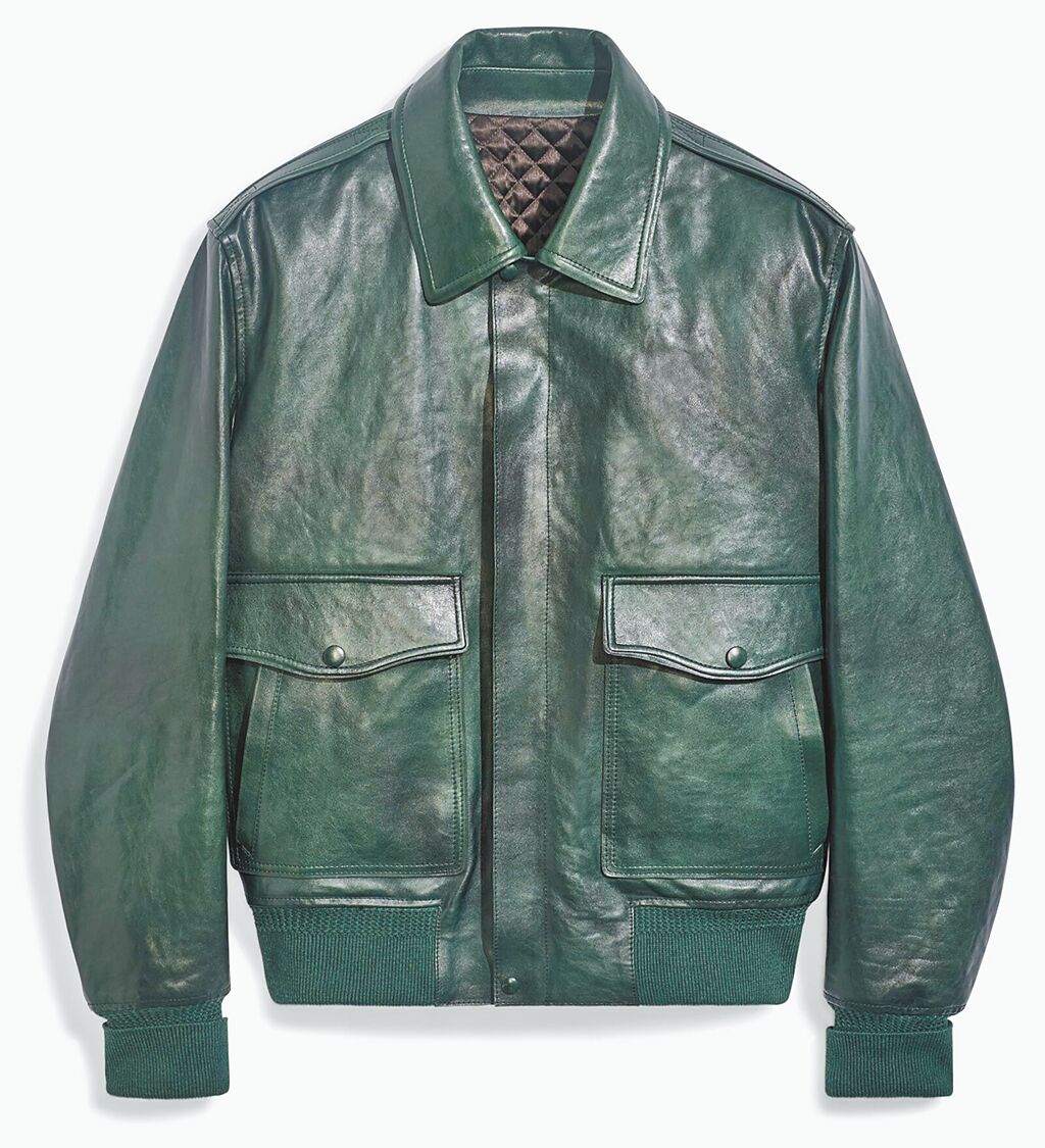Berluti Patina墨綠色皮革飛行夾克，25萬9000元。（Berluti提供）