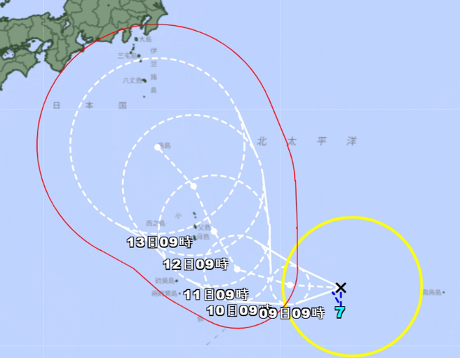 今年第7號颱風「蘭恩」今天上午生成，未來將往日本方向移動。（翻攝日本氣象廳）