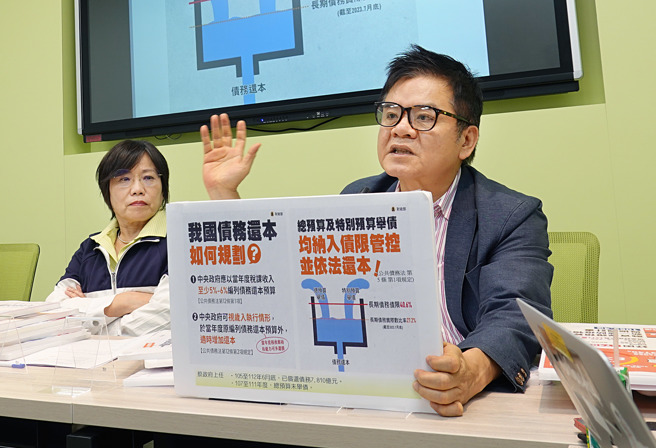 民进党立委庄瑞雄（右）、刘世芳（左）8日举行「特别预算跨年度跨政府跨地域」记者会。（姚志平摄）