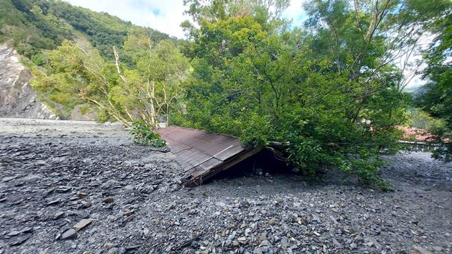 奧萬大園區內台電公司的閒置宿舍已經滅頂。（林業署南投分署提供／楊靜茹南投傳真）