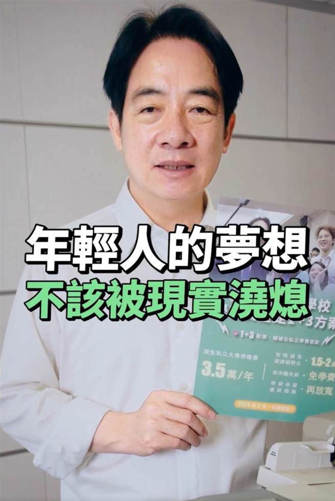 民进党总统候选人暨副总统赖清德亲自拍办公室小短剧讲解三大青年政策。（翻摄自赖清德脸书）
