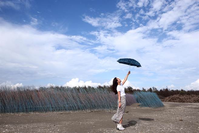 艺术家游文富经常大量地使用羽毛和竹子作为媒材创作平面、空间装置、地景艺术等不同类型作品，此次在《开江纪》展出，吸引许多网美拍照打卡。（邓博仁摄）
