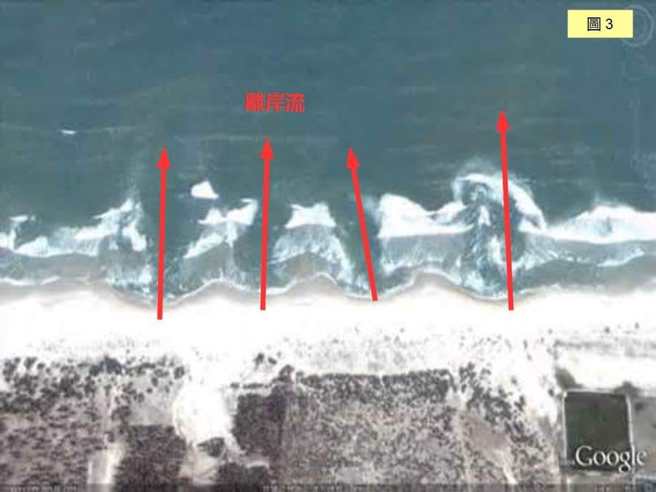 这些危险的离岸流出现的位置，都是乍看之下「没有浪、好像很安全的地方」。（图／翻摄洪采阳 （鱷鱼大侠）脸书）