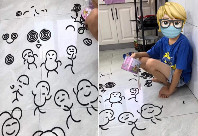 一名爸爸分享孩子的「蚊香画」，引起2万多人按讚。（图／翻摄脸书爆废1公社）
