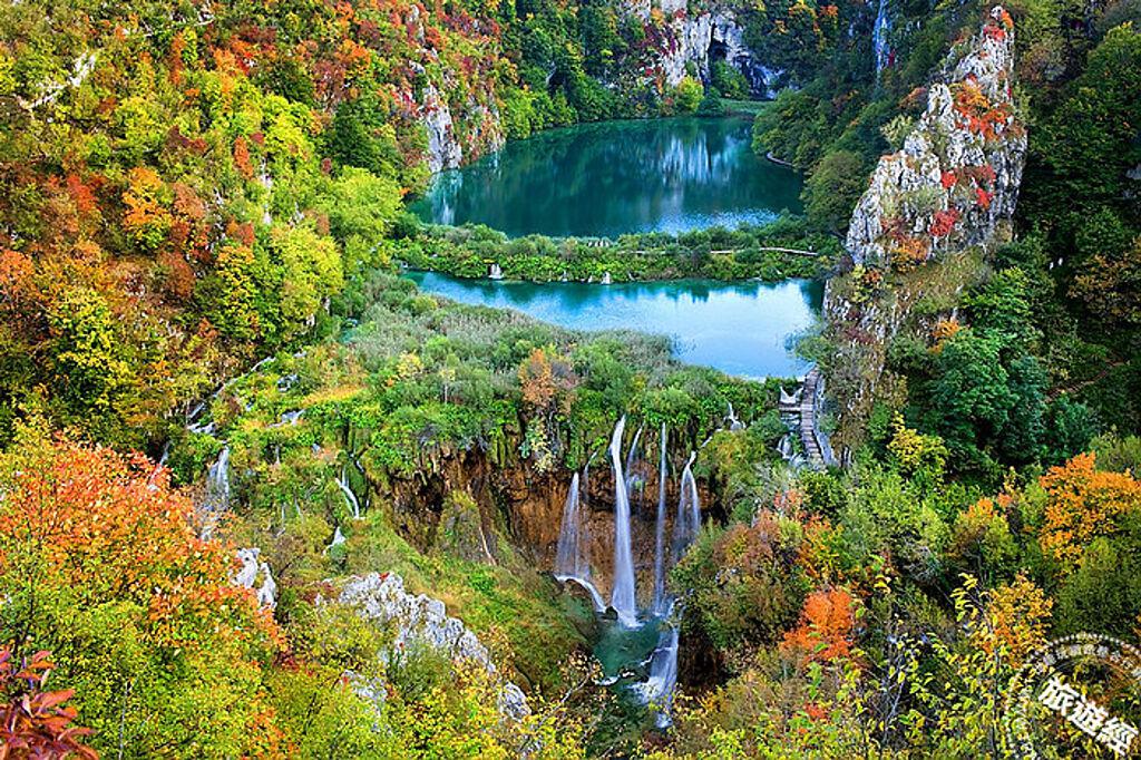 世邦旅遊歐洲克斯蒙行程在秋季造訪如幻彩般的十六湖國家公園。圖片：業者提供