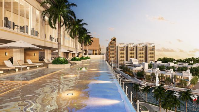 安平港悦椿度假酒店以「府城」在地歷史特色结合「游艇」为设计理念，户户面对无敌海景。（悦椿度假酒店模拟示意图 图片来源：亚果游艇开发提供）
