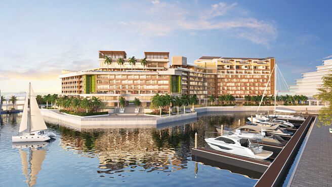 新加坡悅榕集團首次進軍台灣市場的安平港悅椿度假酒店，預定2027年完工營運。（示意模擬圖）圖／亞果遊艇提供