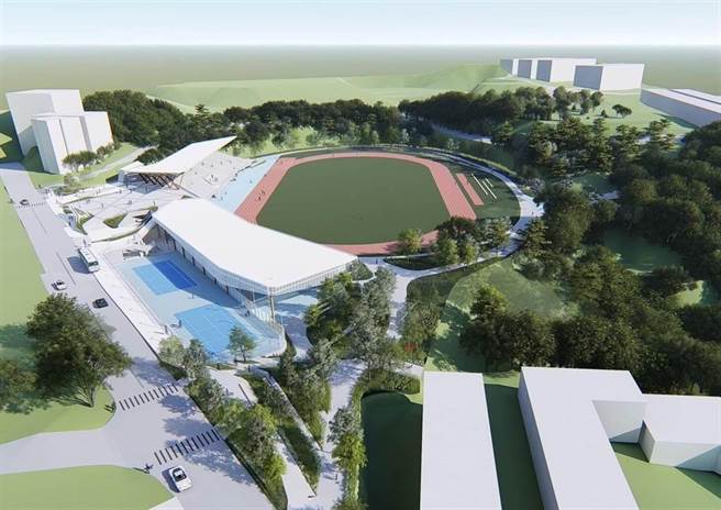 基隆市综合体育场未来完工的示意图，许多议员担心绿地除了挤压运动空间外，也会大幅增加后续维护成本。（基隆市政府提供／徐佑升基隆传真）