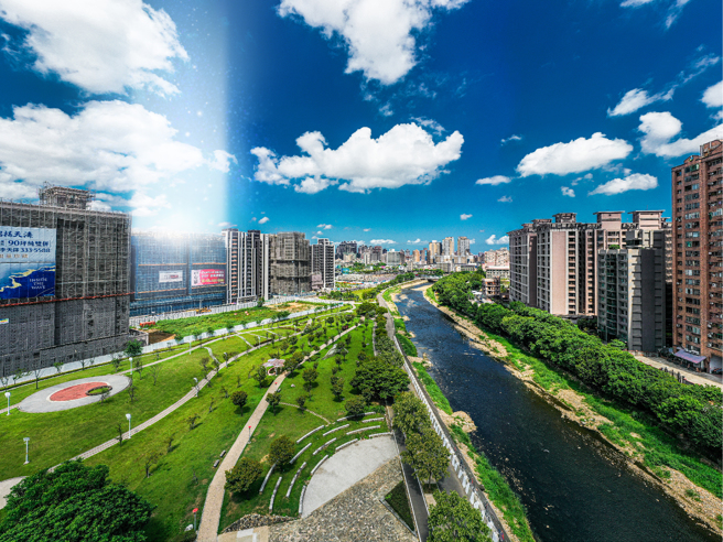 《平均地权条例》7月实施，邻近河岸的「福乡心匯」，主推43坪「神级4房」，基地位于中央街上，满足首购、 换屋、置产族等各种需求。(图:福乡建设提供)